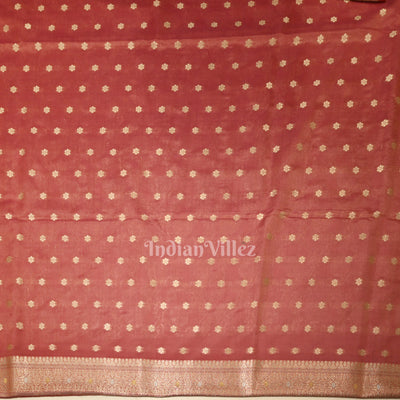Peach Pink Meenakari Pure Mashru Satin Silk Banarasi Saree