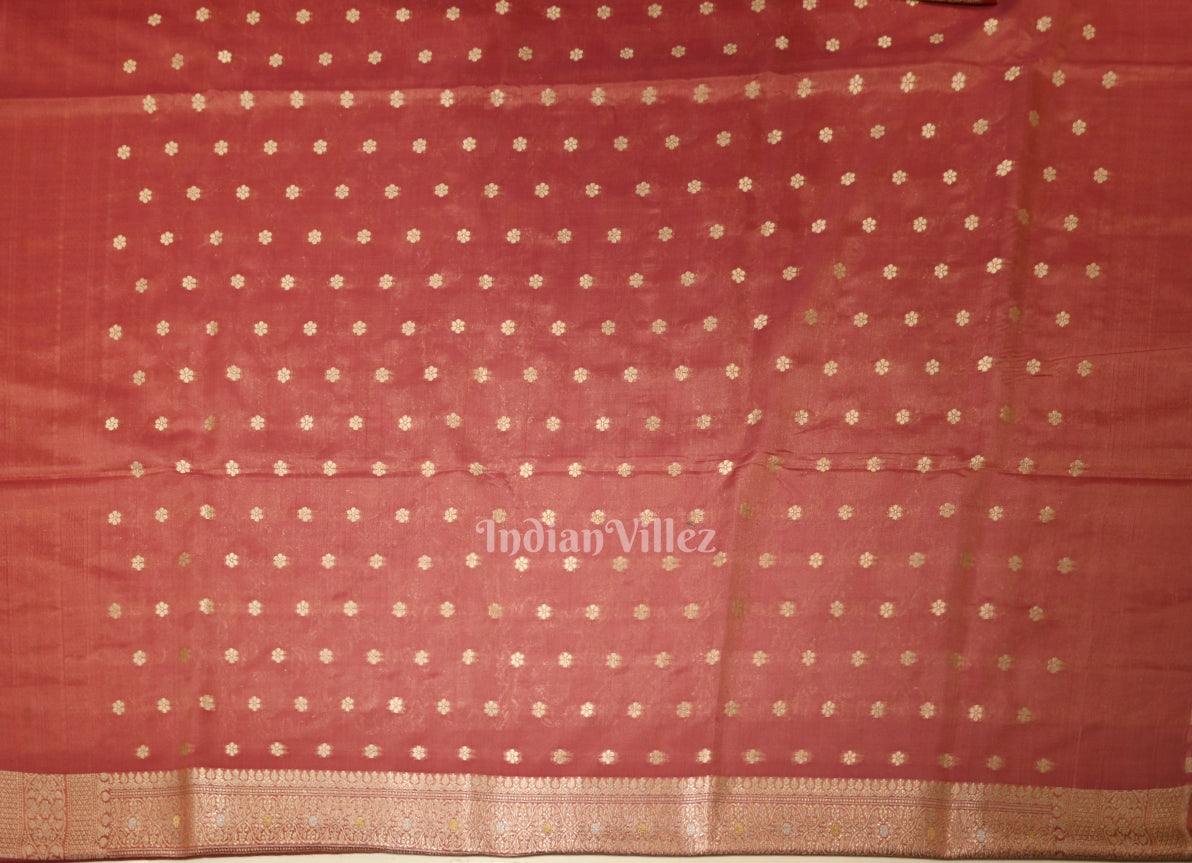 Peach Pink Meenakari Pure Mashru Satin Silk Banarasi Saree