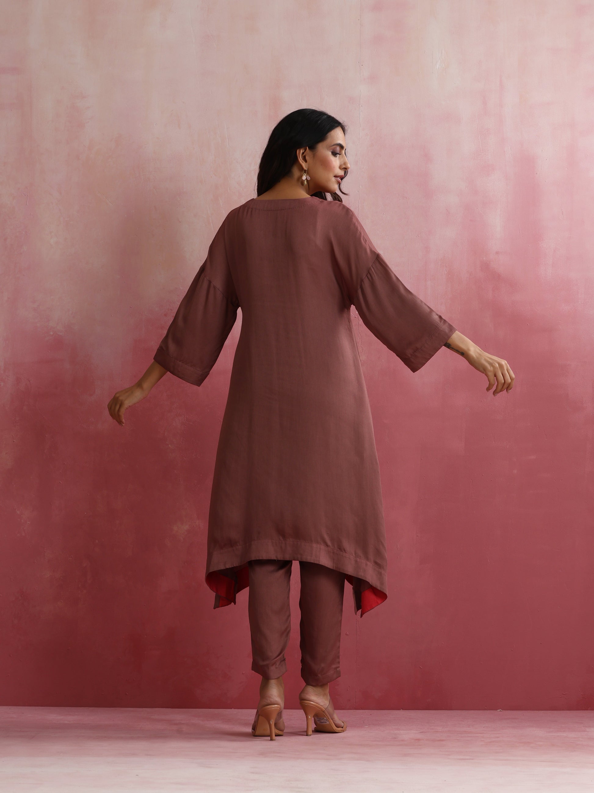 trueBrowns Brown Modal High low Kurta Set
