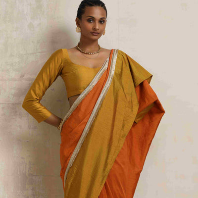 trueBrowns Orange Silk Ready To Wear Saree