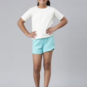 Girls Solid Baby Mint Mid Rise Knit Shorts