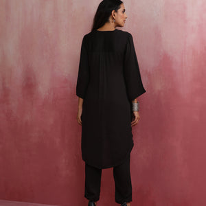 trueBrowns Black V Neck Kurta Co-ord Set