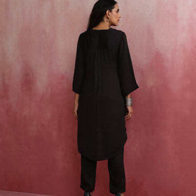 trueBrowns Black V Neck Kurta Co-ord Set