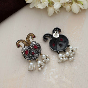 trueBrowns Silver Gold Tone Peacock Stud Earrings