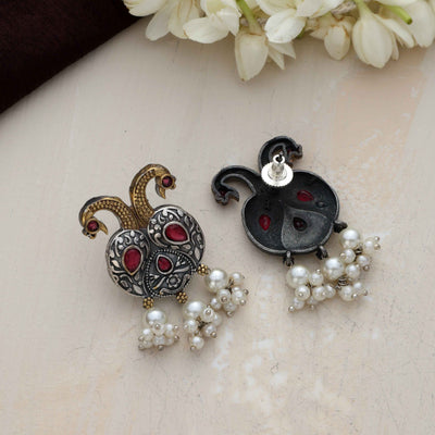 trueBrowns Silver Gold Tone Peacock Stud Earrings