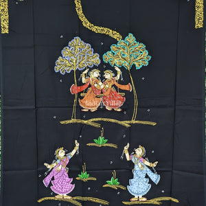 Black Nartaki Theme Pattachitra Kurti Cotton Dress Material