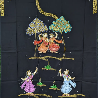 Black Nartaki Theme Pattachitra Kurti Cotton Dress Material