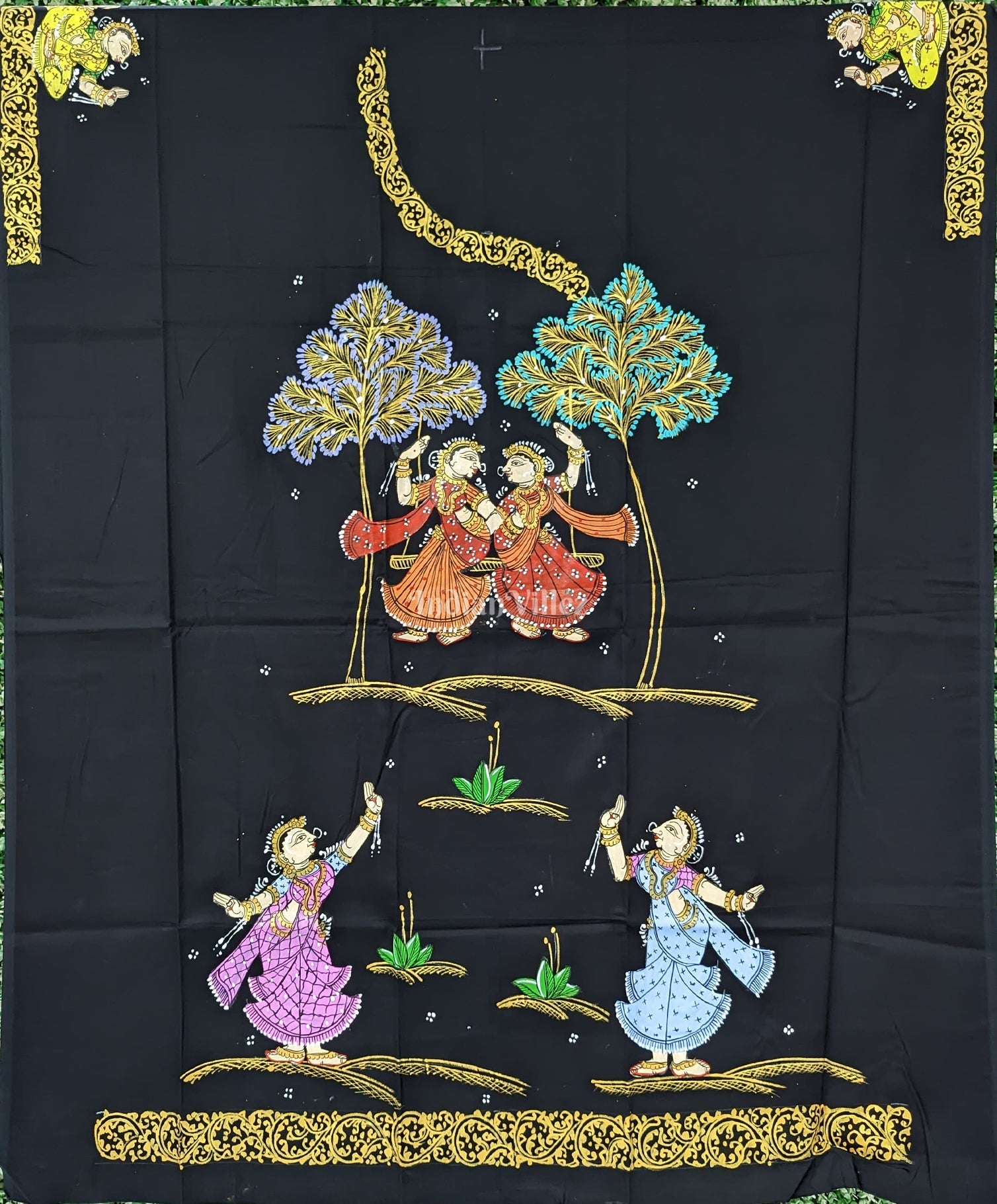 Black Nartaki Theme Pattachitra Kurti Cotton Dress Material