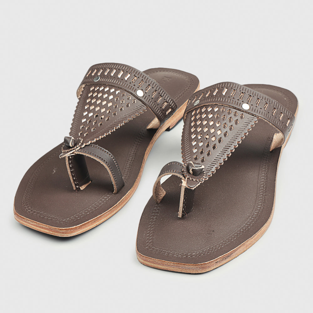 Brown Handstitched Leather Kolhapuri Women Slipper