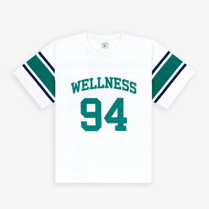 SPORTY & RICH | WELLNESS 94 RUGBY TEE { WHITE/ALPINE/NAVY