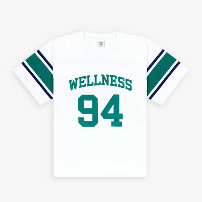 SPORTY & RICH | WELLNESS 94 RUGBY TEE { WHITE/ALPINE/NAVY