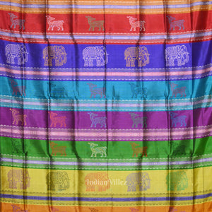White Fish Motif With  Animal Theme Double Pallu Berhampuri Silk Saree