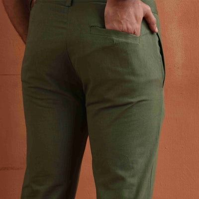 trueBrowns Men's Olive Green Cotton Twill Pants