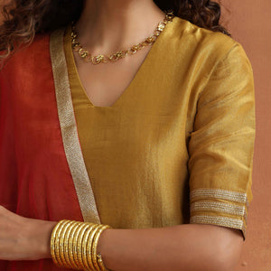 trueBrowns Gold Tissue Sharara Dupatta Set
