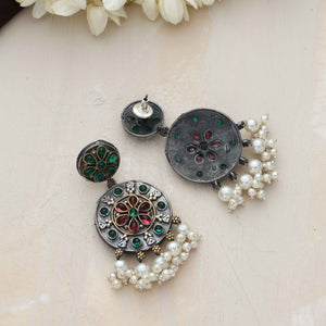trueBrowns Silver Gold Tone Circular Stone Earrings