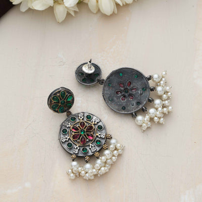 trueBrowns Silver Gold Tone Circular Stone Earrings