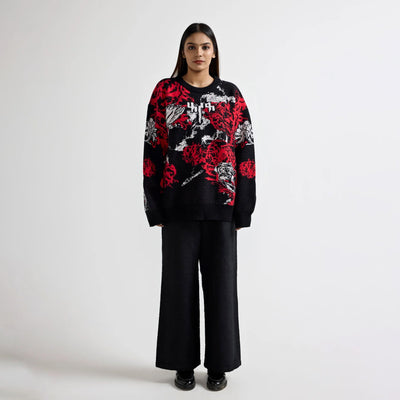 F A R A K | HALLUCINATION KNITTED SWEATSHIRT { BLACK/RED