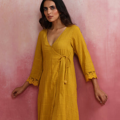 trueBrowns Mustard Cotton Dobby Kurta Set