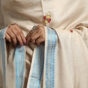 Beige - Madhubani Handpainted Tussar Cotton Handloom Dupatta 01