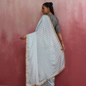 trueBrowns Grey Muslin Silk Ready To Wear Saree