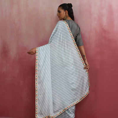 trueBrowns Grey Muslin Silk Ready To Wear Saree