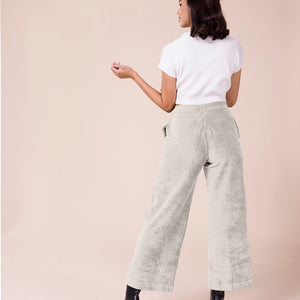 Women Solid Light Beige Mid Rise Corduory Wide Pants