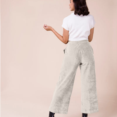 Women Solid Light Beige Mid Rise Corduory Wide Pants