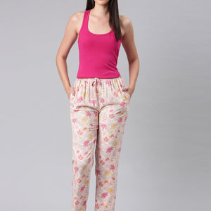 Women Printed Medium Pink Woven Viscose Lounge Pants