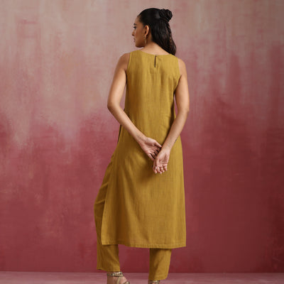 trueBrowns Mustard Cotton Kurta Set