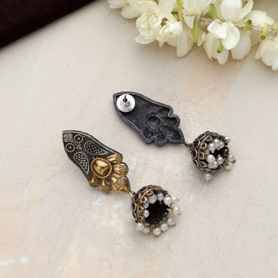 trueBrowns Silver Gold Tone Jhumka Earrings