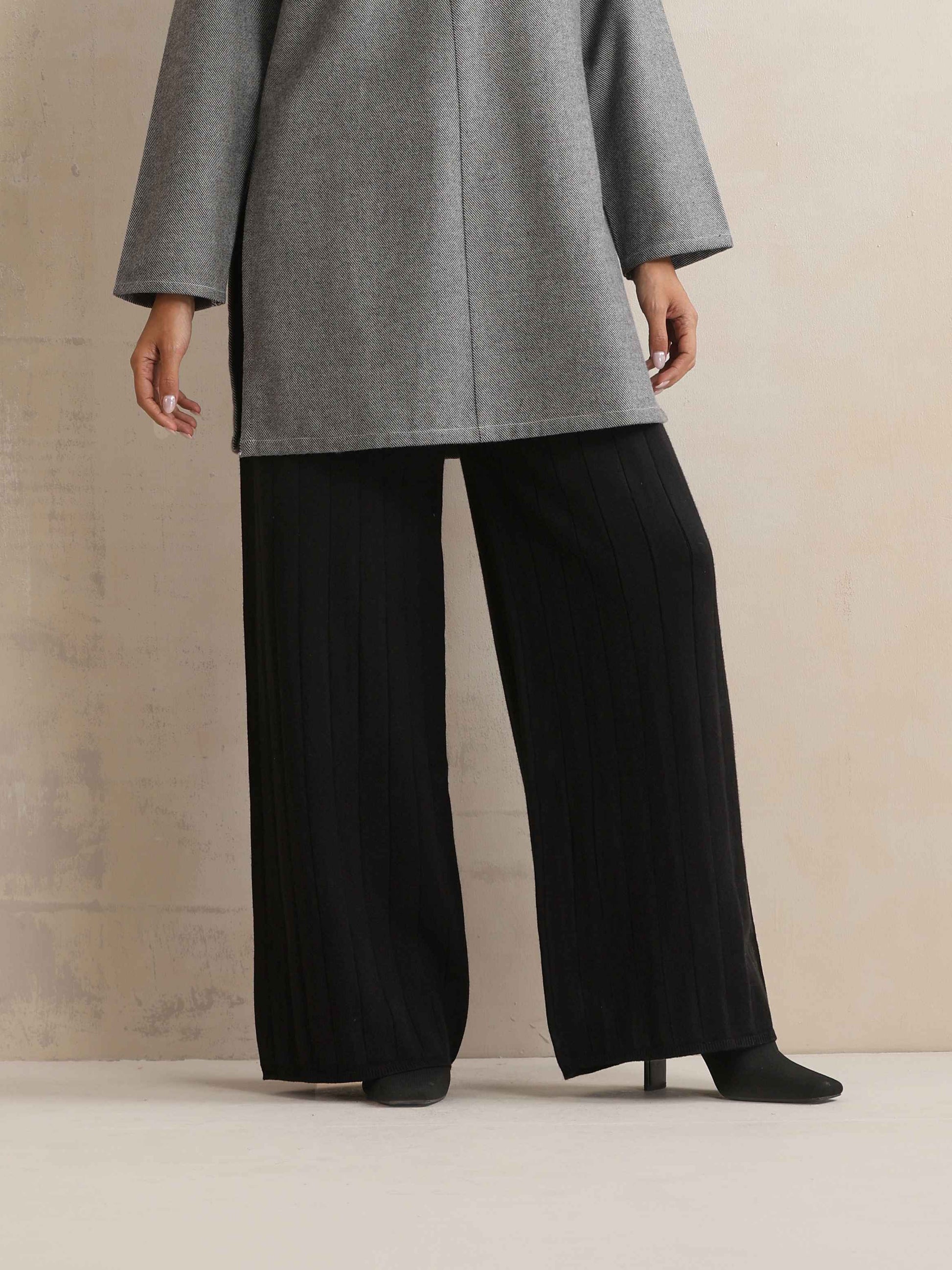 trueBrowns Grey Woollen High Slit Kurta
