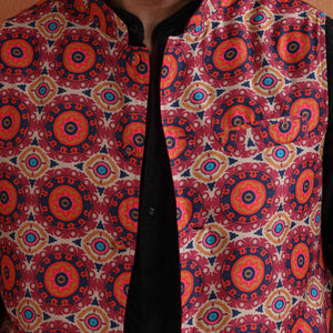 trueBrowns Men's Beige Printed Nehru Jacket