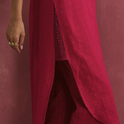 trueBrowns Magenta Cotton Dobby Kurta Set