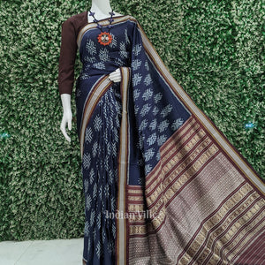Navy Blue with Maroon Odisha Ikat Contemporary Silk Saree