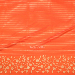 Exclusive Orange Gold Soft Pure Mashru Satin Silk Banarasi Saree