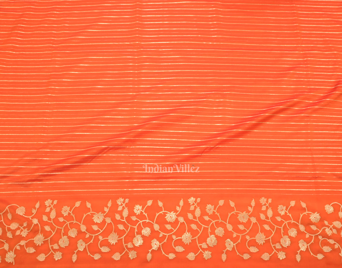Exclusive Orange Gold Soft Pure Mashru Satin Silk Banarasi Saree