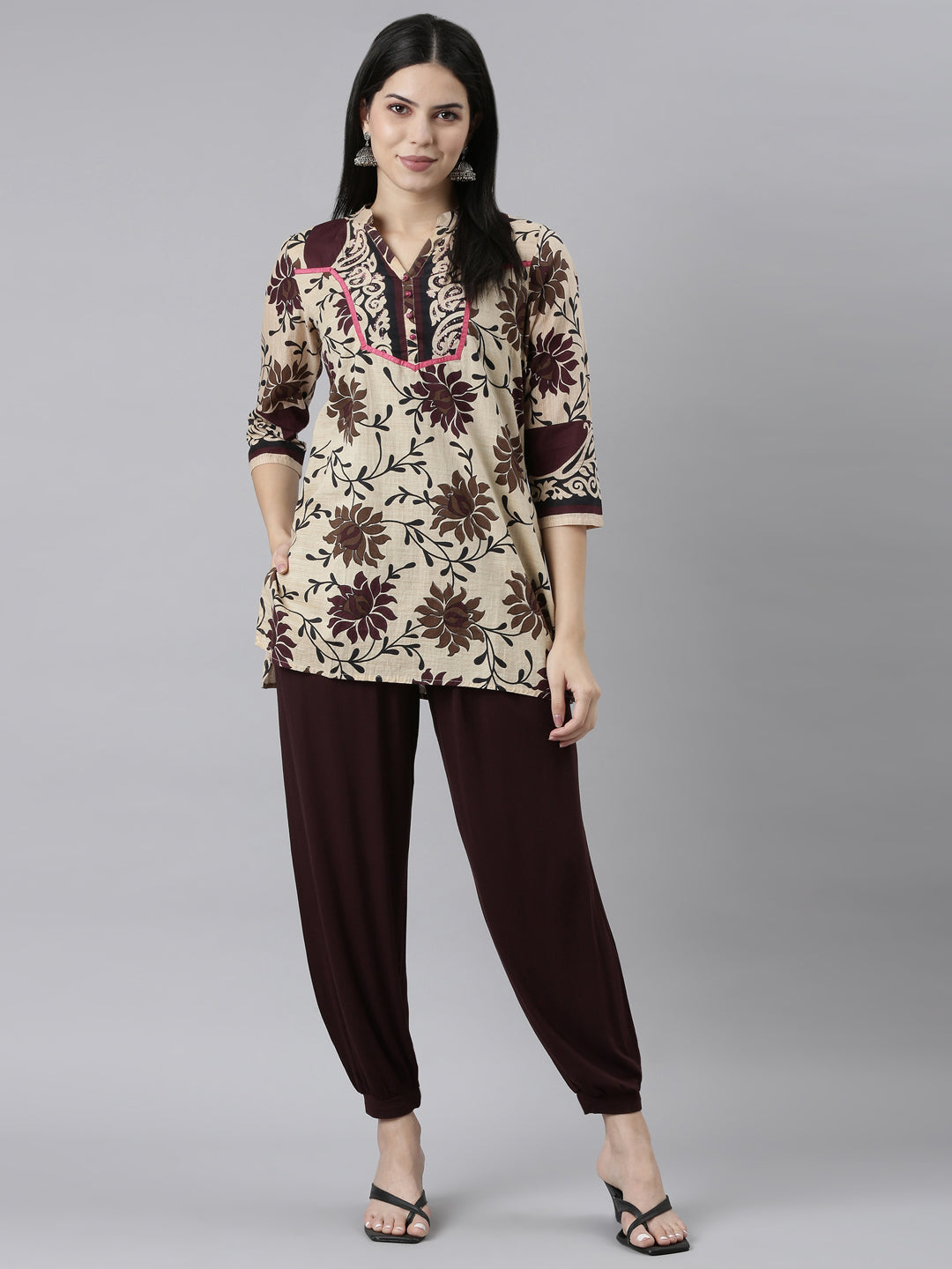 Women Solid Dark Wine Harem Pants