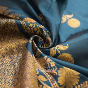 Tortoise Blue Katan Banarasi Silk Saree