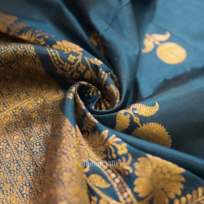 Tortoise Blue Katan Banarasi Silk Saree