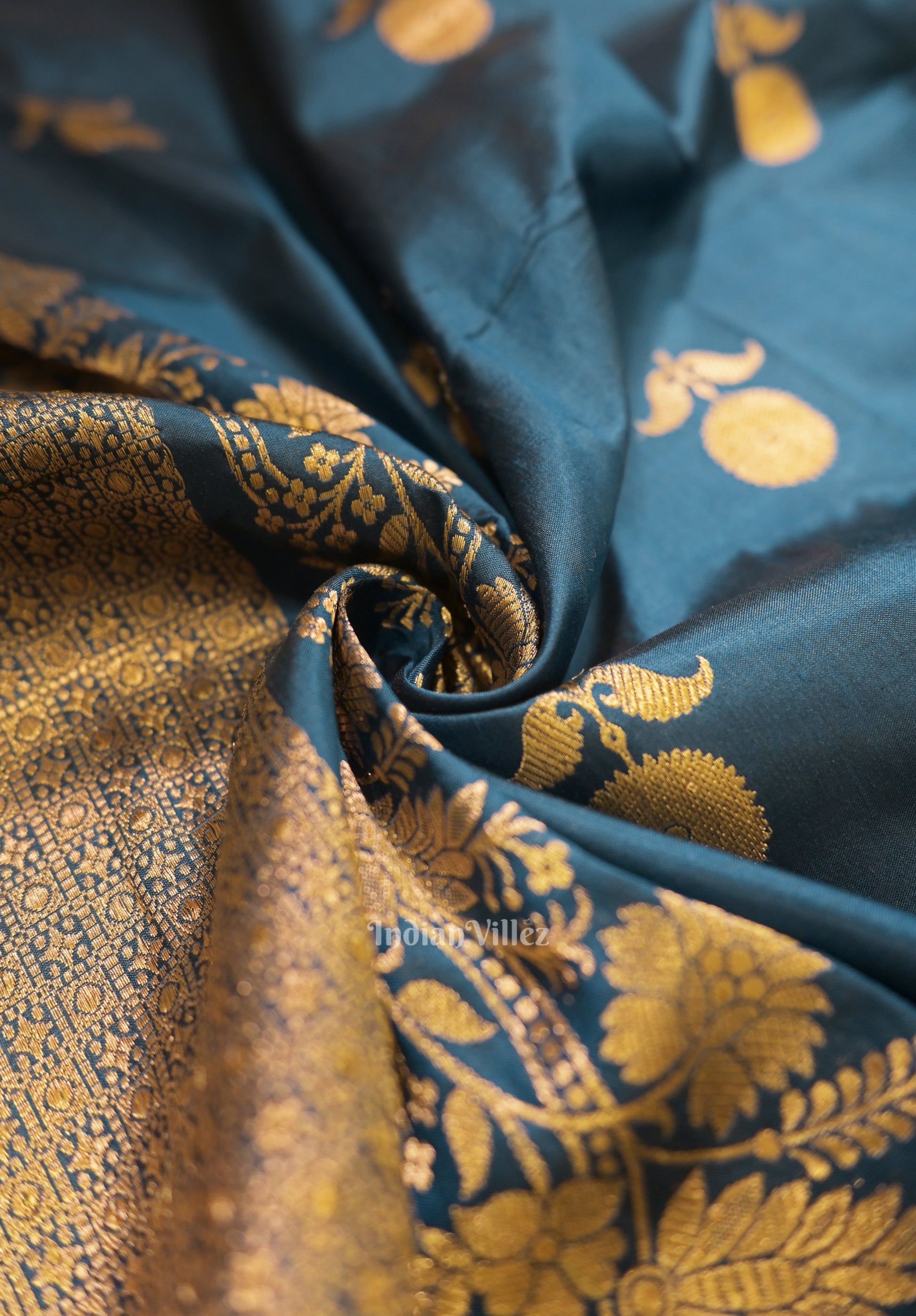Tortoise Blue Katan Banarasi Silk Saree
