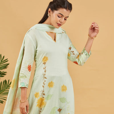 Pastel Green  Kurta Set With Printed Dupatta