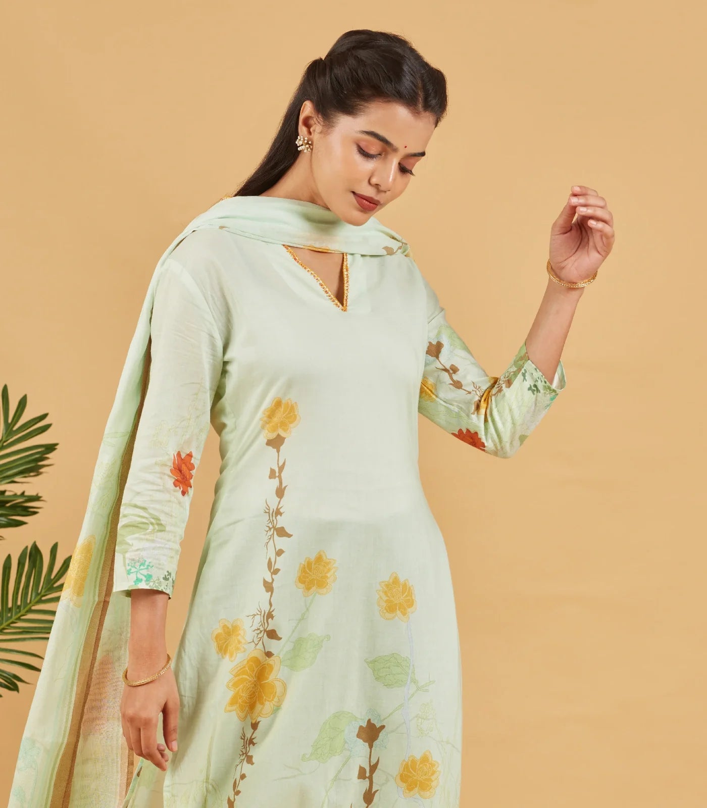 Pastel Green  Kurta Set With Printed Dupatta