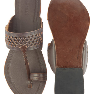 Brown Handstitched Leather Kolhapuri Women Slipper
