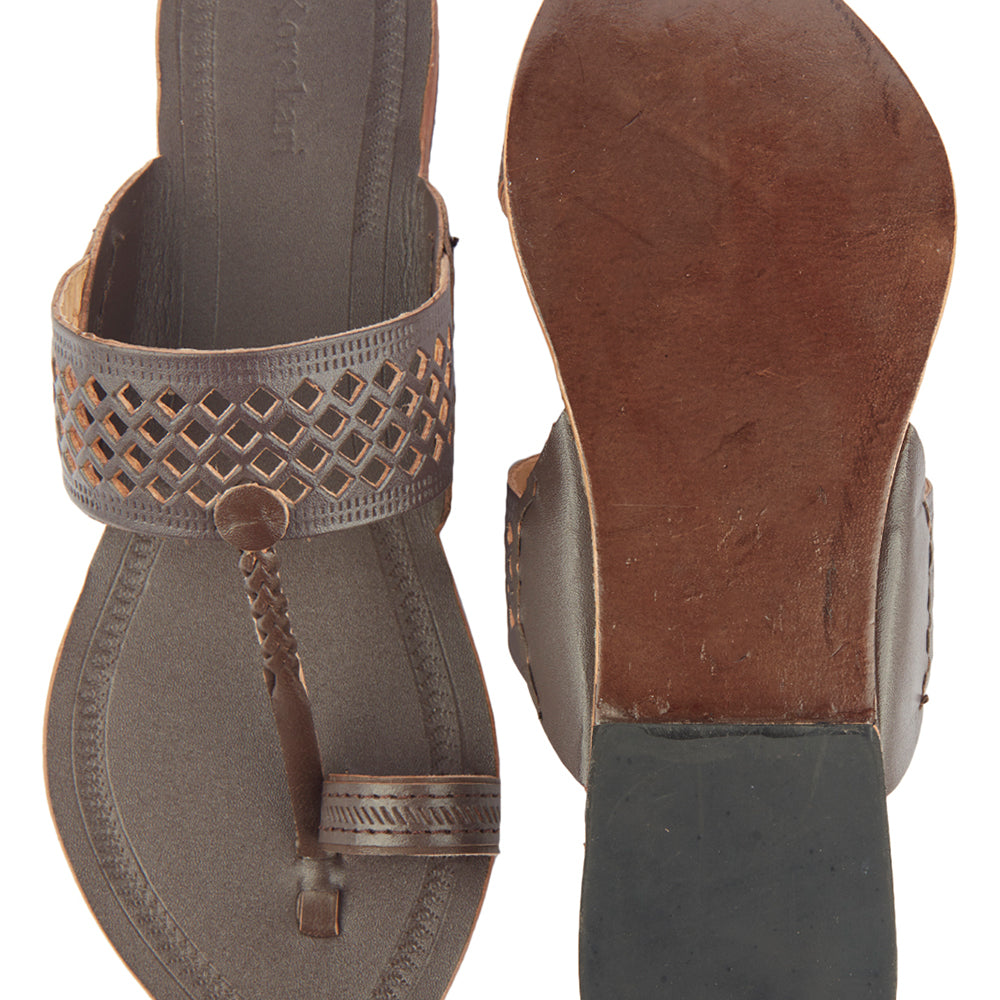Brown Handstitched Leather Kolhapuri Women Slipper