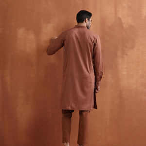 trueBrowns Men's Brown Cotton Front Open Kurta
