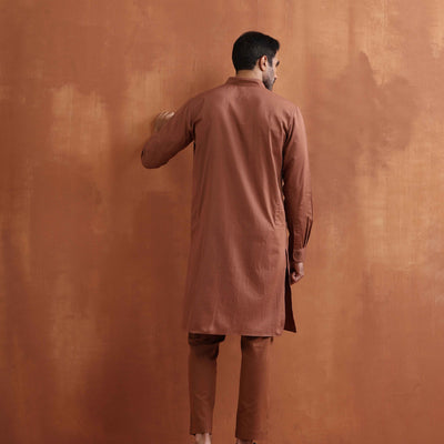 trueBrowns Men's Brown Cotton Front Open Kurta