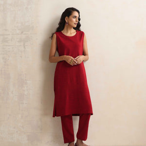 trueBrowns Red Kashmiri Woollen Jacket 3pc Set