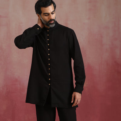 trueBrowns Men's Black Cotton Dobby Co-ord Set