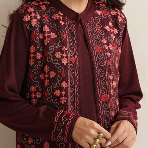 trueBrowns Purple Kashmiri Woollen Jacket 3pc Set