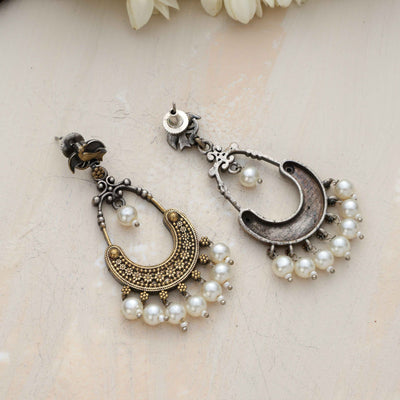 trueBrowns Silver Gold Tone Chandbaali Earrings